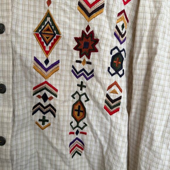 Vintage CST Sport Embroidered Aztec Western Beige Size 2X Button down - Picture 3 of 11